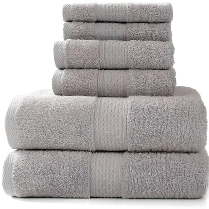 Pure cotton absorbent towel set in bamboo green, showing 140x70cm bath, 33x73cm hand, and 33x33cm square towels