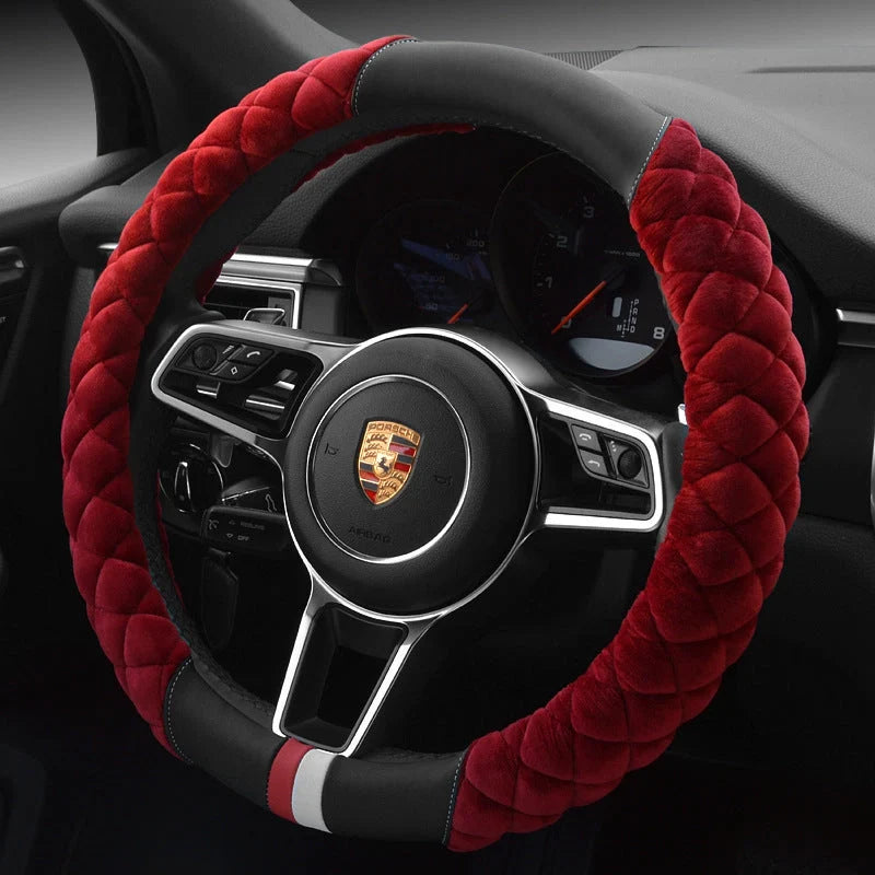 Universal 38cm plush steering wheel cover with cute footprint design