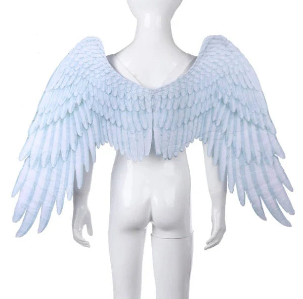 Kids' 3D angel wings in white and black for Halloween and cosplay
