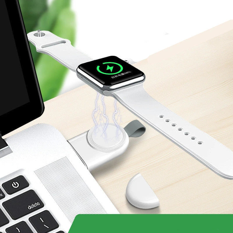 Premium wireless charger for Apple Watch and iPhone, featuring a sleek white design and advanced safety features for reliable performance