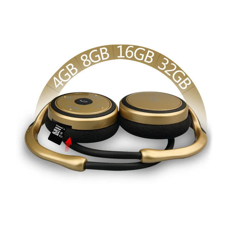Stereo wireless Bluetooth headset in Black, Gold, and White with FM radio and TF card slot