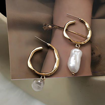 Gold electroplated pearl earrings with 12mm pearls and butterfly clasps