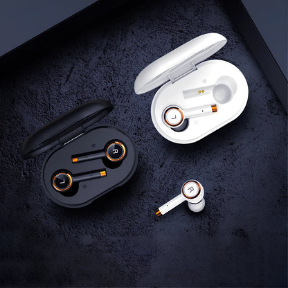 Smart noise cancelling wireless headphones in black with charging case and silicone ear tips