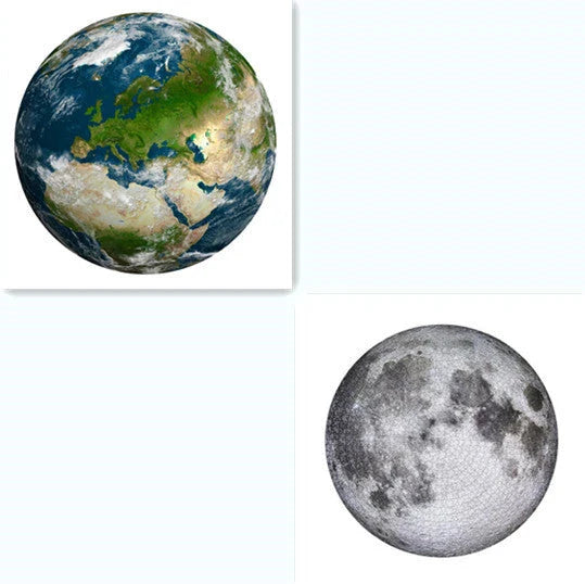 Moon/Earth 1000-piece jigsaw puzzle with vibrant space theme, measuring 67.5 × 67.5 cm