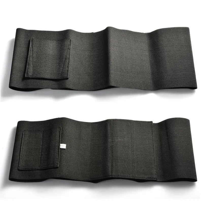 Black neoprene elastic belt with invisible pocket, 96cm x 15cm, on waist for outdoor sports
