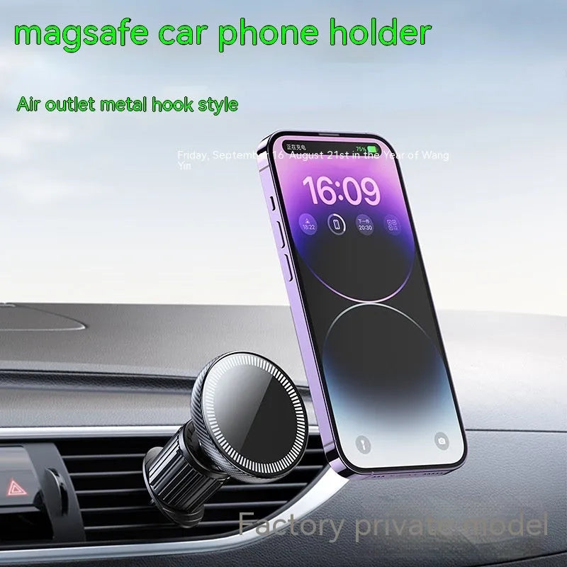 Metal car air outlet magnetic phone holder with hook attachment for navigator use