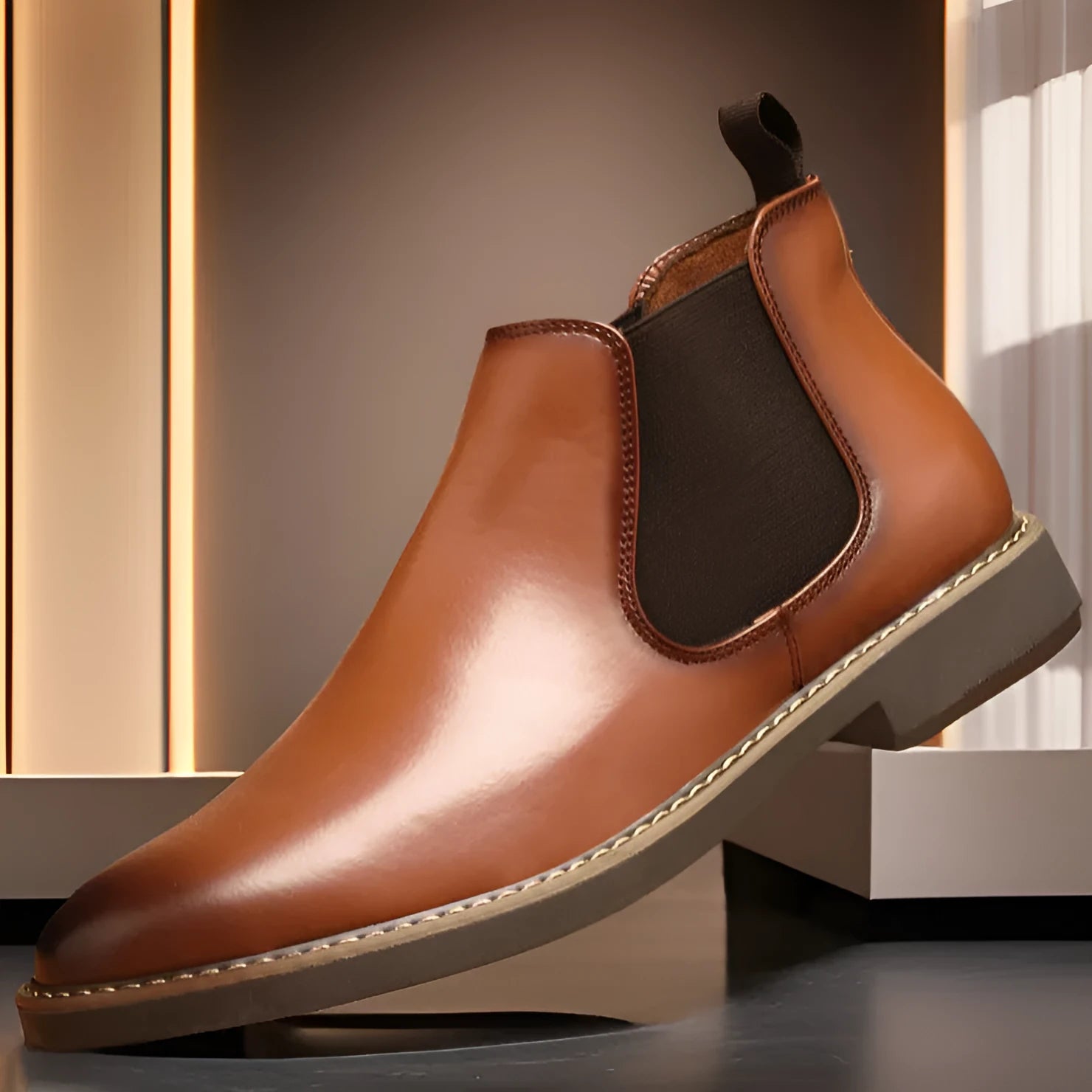 Men's black plus-size casual boots with a square heel and middle calf length design.