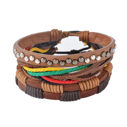Adjustable leather bracelet with multilayer bead design for men and women