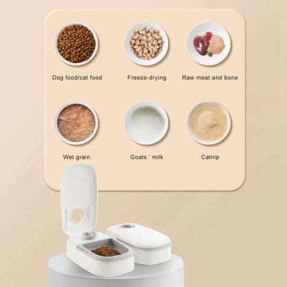 Automatic pet feeder with gravity-powered food and water dispensers for cats and dogs