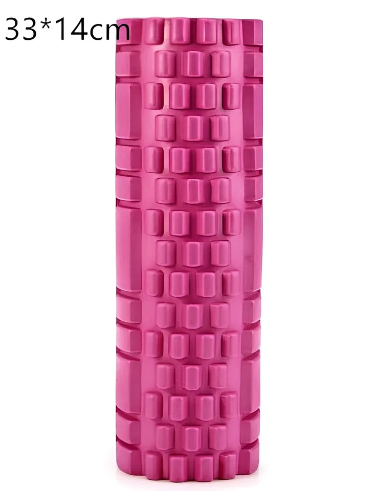 Blue EVA yoga foam roller 30cm long with massage points for muscle recovery