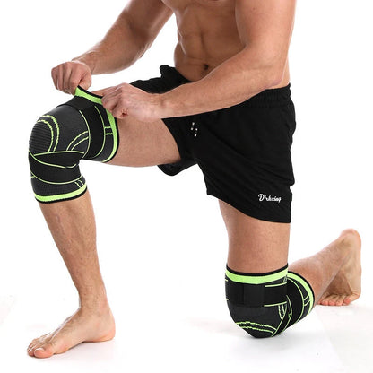 Breathable sports knee pads in fluorescent green, orange, and black for cycling and basketball