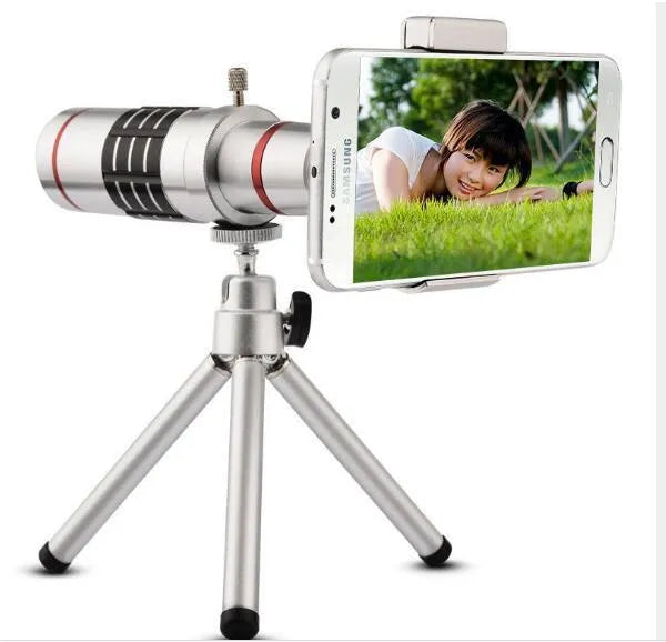 White 18x zoom optical telescope lens with 31mm lens diameter on plain background