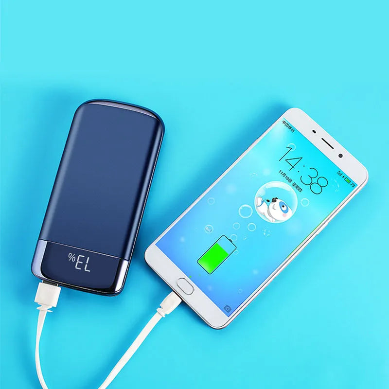 Y10 power bank portable charger with LCD screen, shown in black colour, with dual USB ports visible