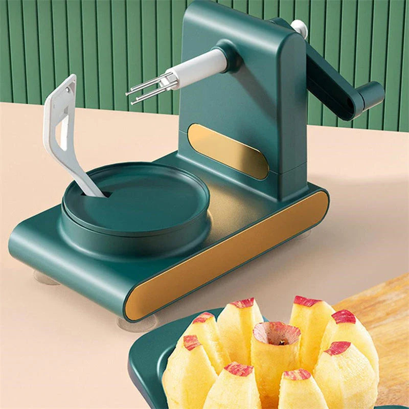 Premium multifunctional hand-cranked fruit and vegetable peeler with sharp blades, non-slip suction cup base, and various accessories