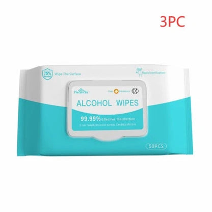 50PCS alcohol wipes for effective disinfection, measuring 180mm x 150mm