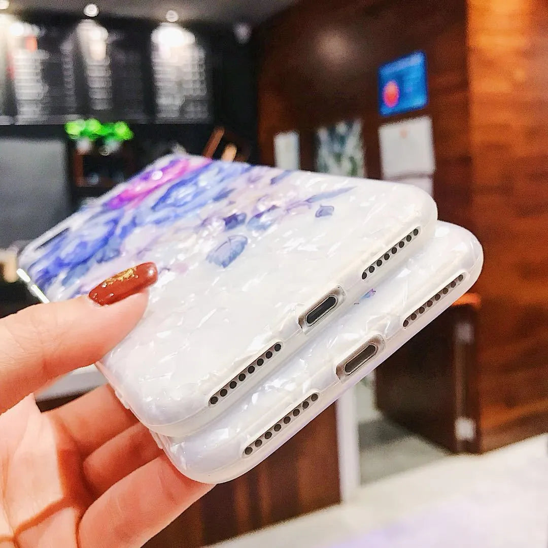Dream Shell phone case with rose flower design for iPhone X XS XR 7 8 6 models in soft TPU silicone material