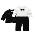 Baby boy gentleman dress long sleeve suit in black cotton fabric on white background