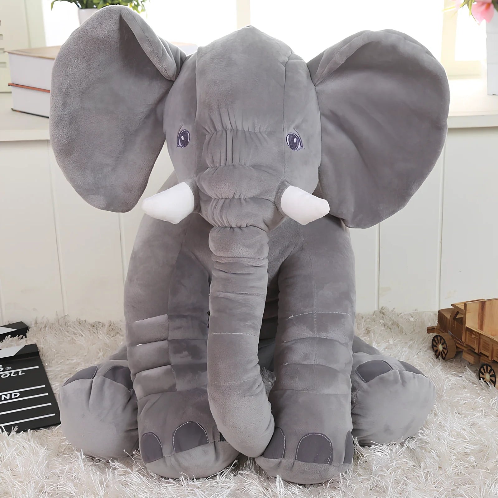 Blue 40cm plush elephant doll with PP cotton filling, short plush fabric, cute animal design for baby comfort