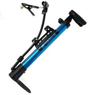Mini mountain bike pump aluminium body 34cm length 120PSI with air needle nozzle in silver colour