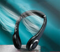 Black hanging neck fan with dual battery, ultra-quiet operation, 3 speed settings on USB rechargeable model