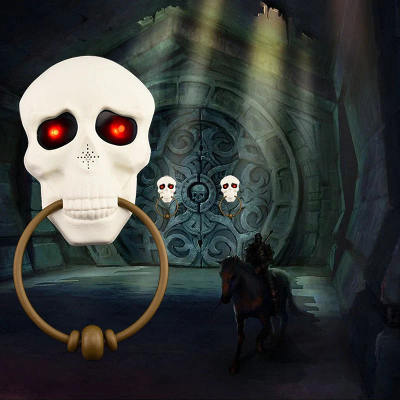 White horror doorbell for Halloween with terrifying sound and glowing eyes