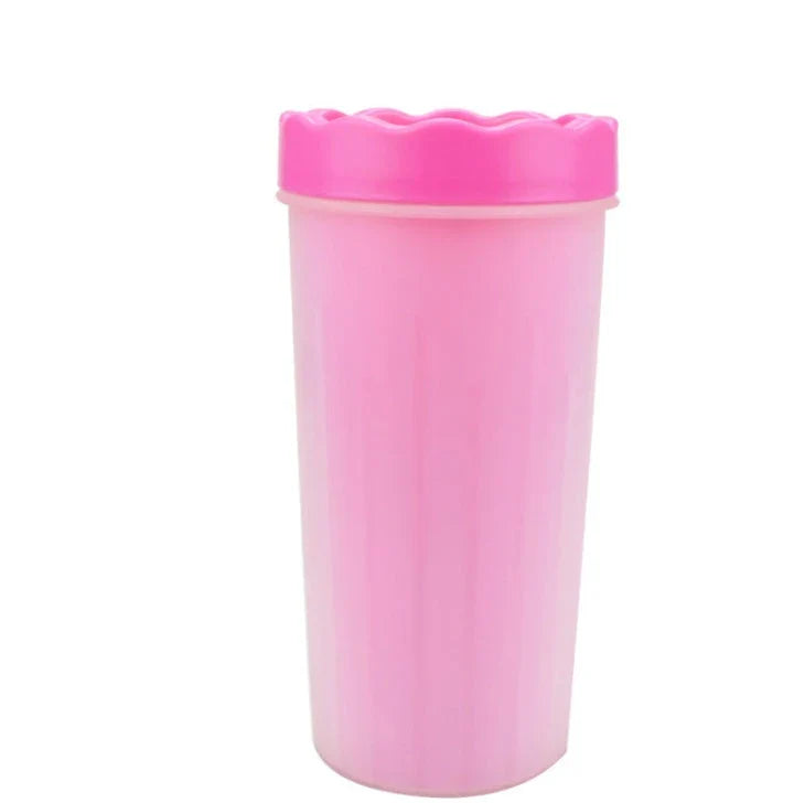 Premium Silicone Dog Paw Washer Cup in pink, blue, and green colors for easy and gentle cleaning of your dog's paws