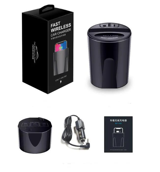 Black X9 car wireless charging cup with QI 10W fast charging and LED indicator