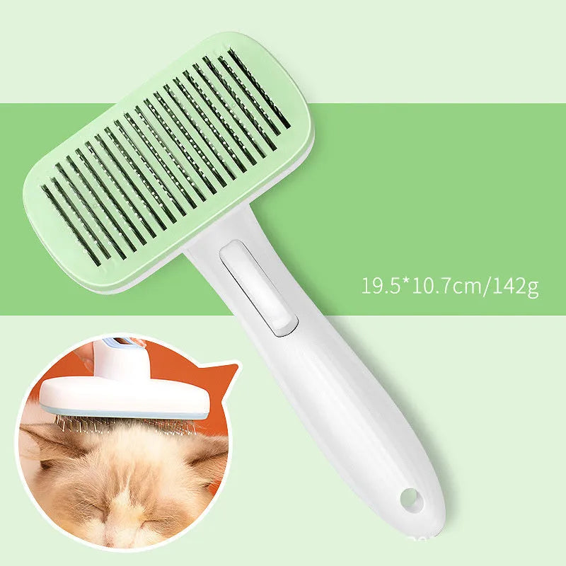 Blue automatic hair removal comb for dogs and cats on a white background