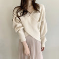 Women's polyester knitted sweater in loose fit long sleeve pullover style in apricot colour
