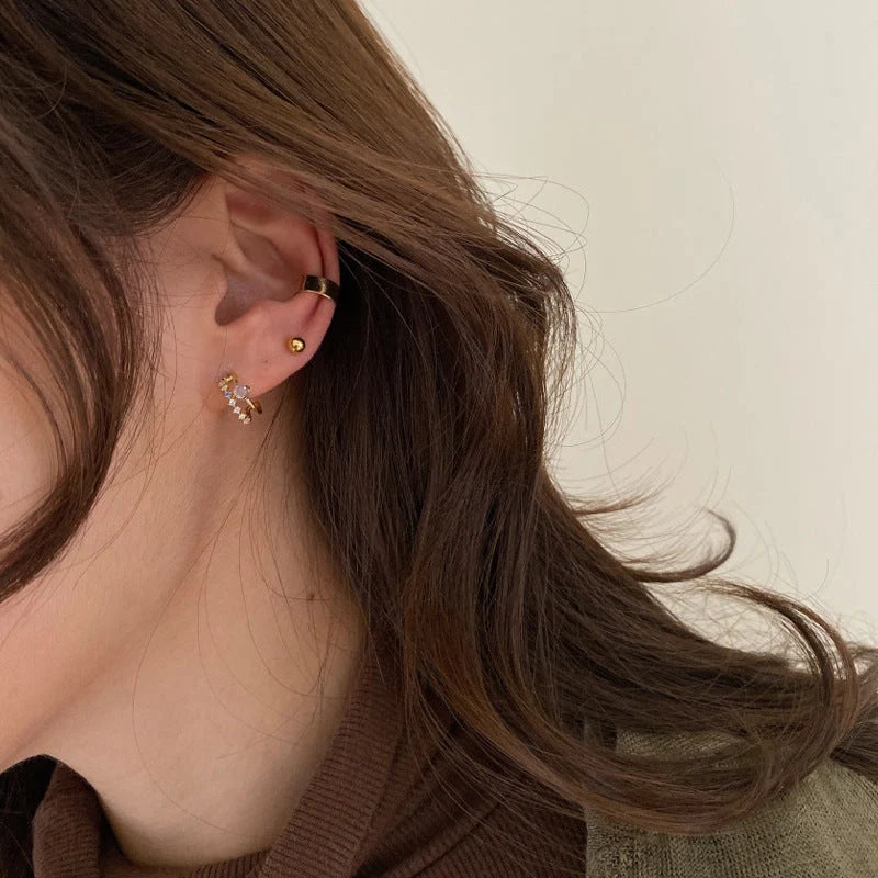 Ladies vintage blue opal earrings with 925 silver pins and real gold plating