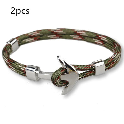 Nautical anchor bracelet with brass details and cotton rope, 21cm length