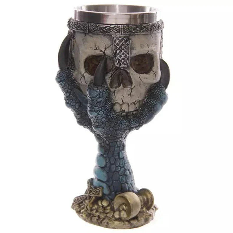 Spooky Skull Goblet - Unique 3D skull-designed resin and stainless steel drinking vessel for Halloween and everyday use