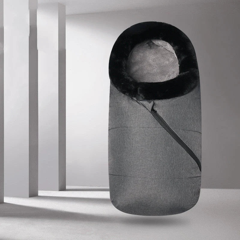 Winter windproof baby sleeping bag in grey, black, denim blue, and red options