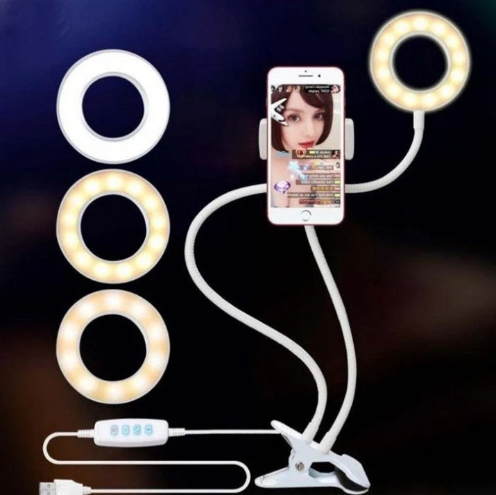 Adjustable LED selfie ring light with 8cm stand for smartphones