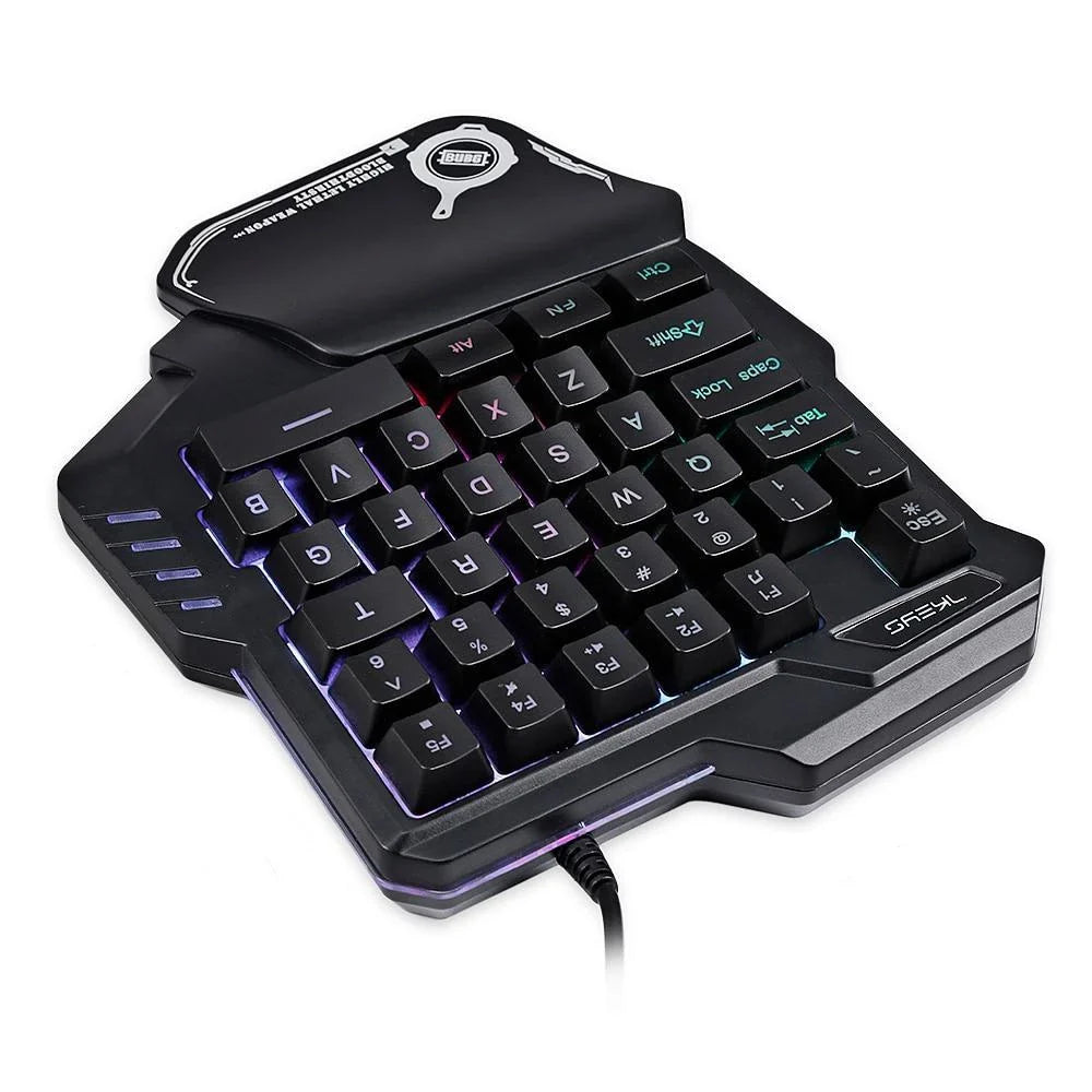 One-handed mechanical gaming keyboard with RGB backlighting and ergonomic design