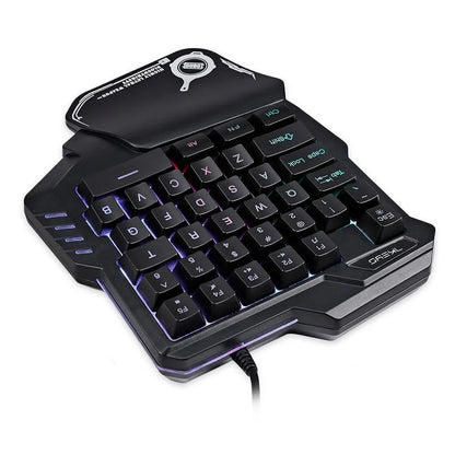 One-handed mechanical gaming keyboard with RGB backlighting and ergonomic design