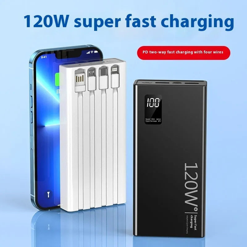 White super fast charge portable battery with digital display and multi-port front panel