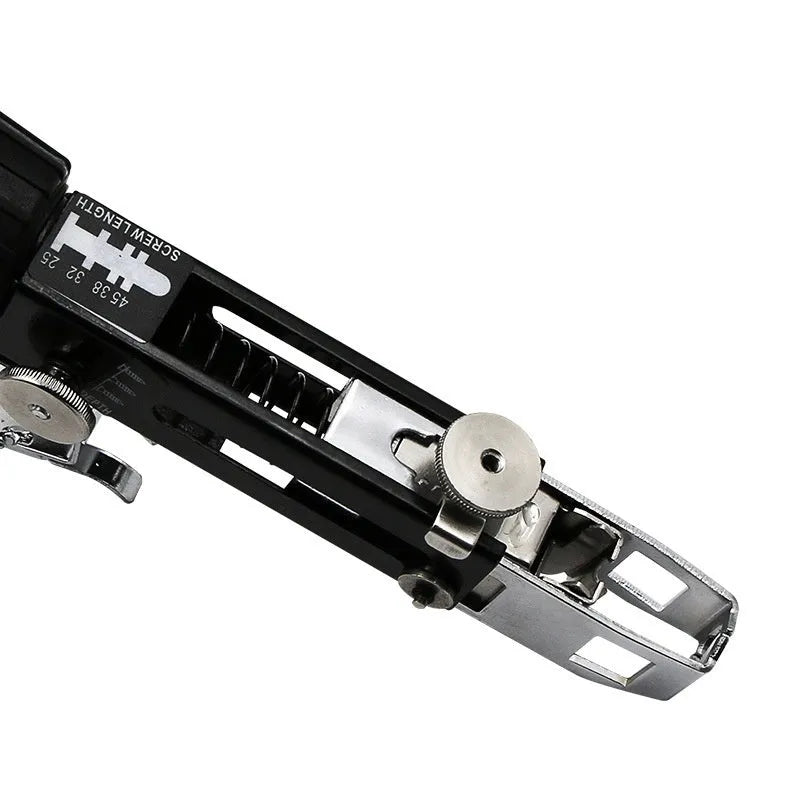 Chain screw gun head set with metal gun head, chain band D, cross head, and gun rack for automatic nail guns