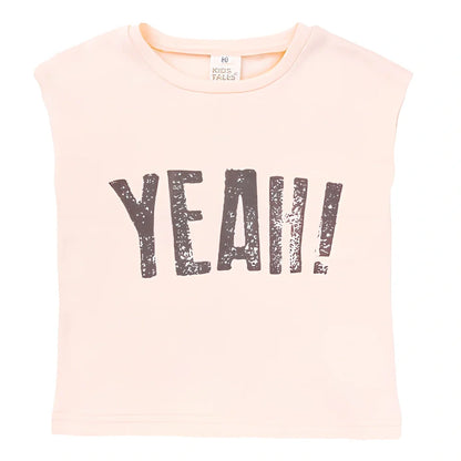 Children's sleeveless cotton t-shirt in army green with letter print, size 100 for 90-100cm height, bust 68cm