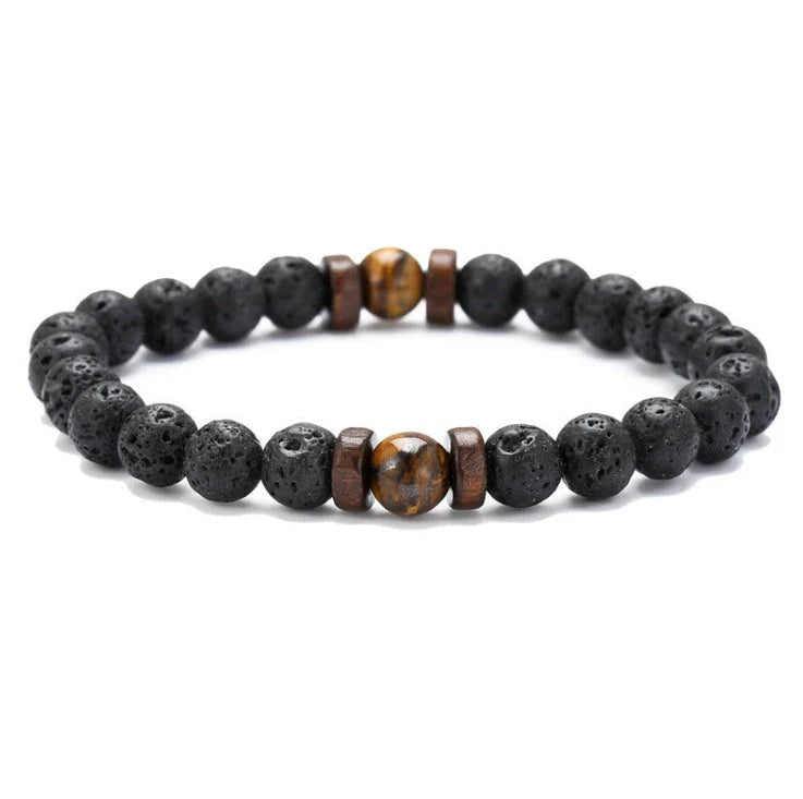 Men's black volcanic stone bracelet with unique stone combinations