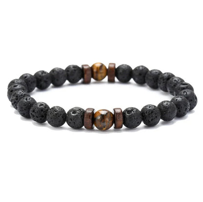 Men's black volcanic stone bracelet with unique stone combinations