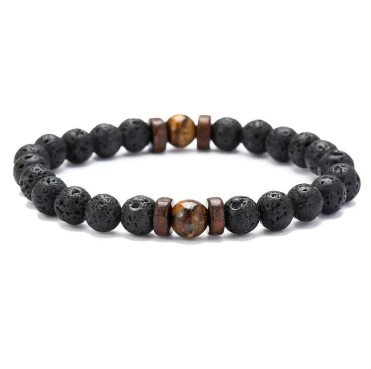 Men's black volcanic stone bracelet with unique stone combinations
