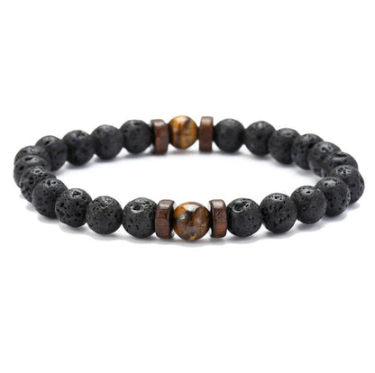Men's black volcanic stone bracelet with unique stone combinations