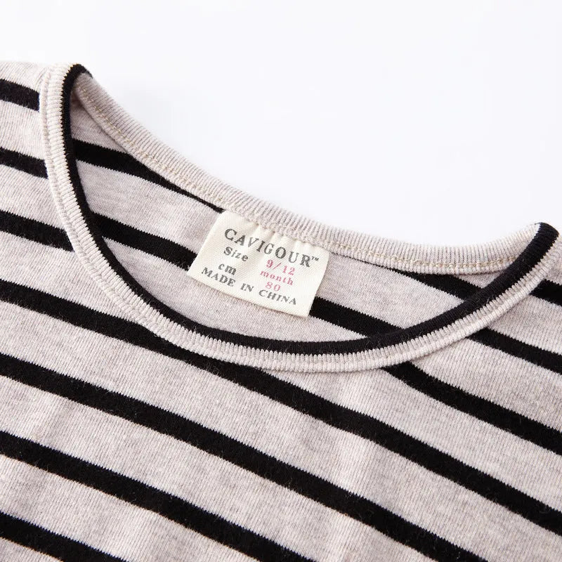Cotton striped long sleeve t-shirt for baby girls in black or red with Asian sizing