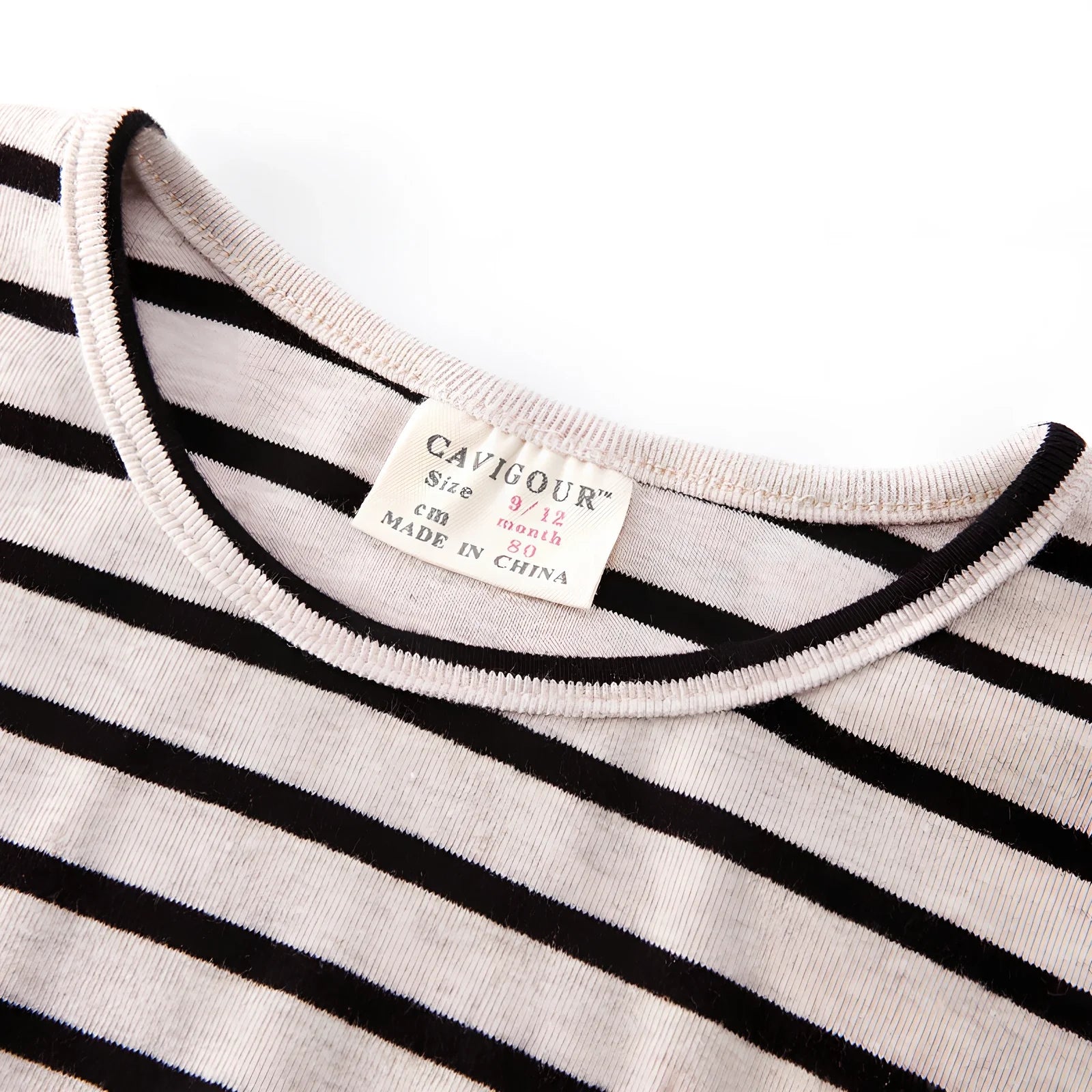 Black or red striped 100% cotton long sleeve T-shirt for baby girls, sizes 80-104 with lengths 34-43cm