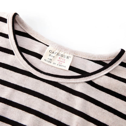 Black or red striped 100% cotton long sleeve T-shirt for baby girls, sizes 80-104 with lengths 34-43cm