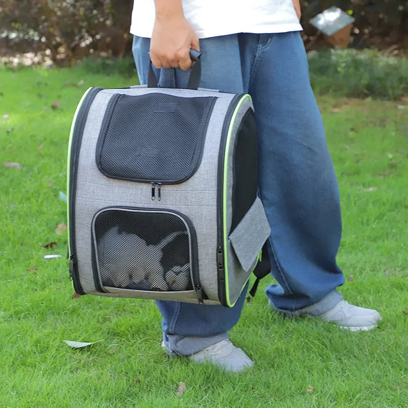 Breathable large capacity pet backpack Oxford cloth steel wire cradle net 35x28x42cm gray