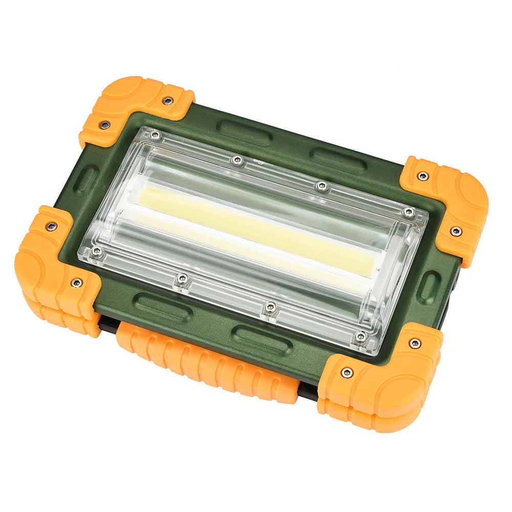Yellow aluminium alloy 50W COB work light with wide beam and USB charging cable