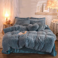 Thick fleece duvet cover set in plush mink velvet fabric with matching pillowcases and flat sheet
