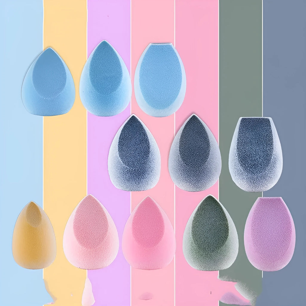 Non-latex makeup egg sponge puff with flocking surface in multiple colours for wet or dry foundation application